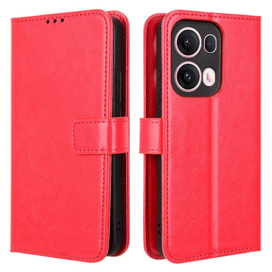 For Oppo Reno13 Pro 5G Case Crazy Horse Texture PU Leather Phone Wallet Cover - Red