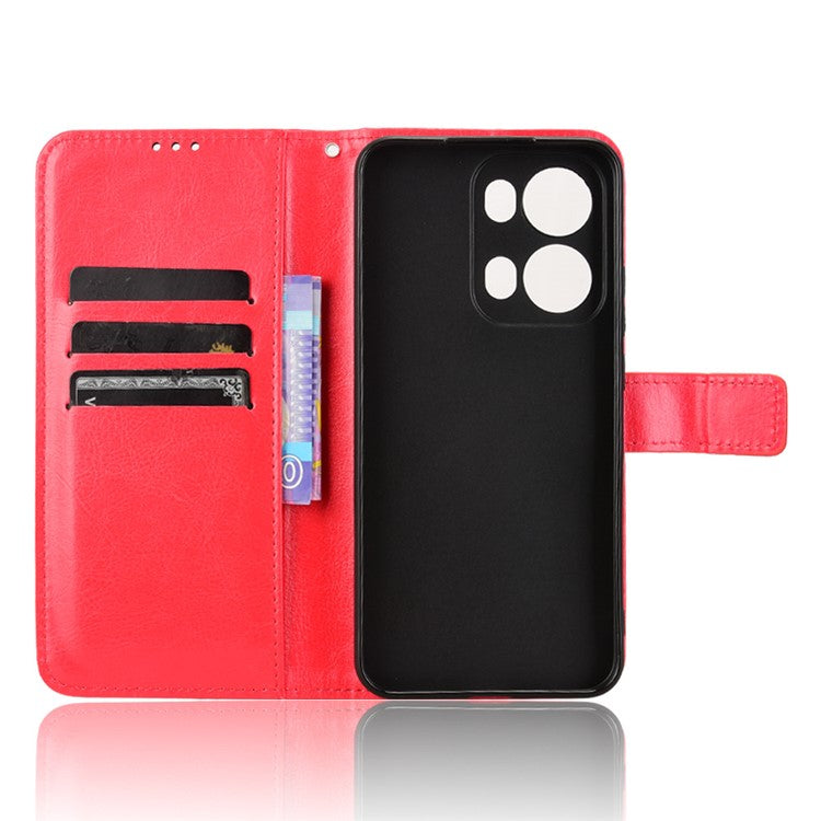 For Oppo Reno13 Pro 5G Case Crazy Horse Texture PU Leather Phone Wallet Cover - Red