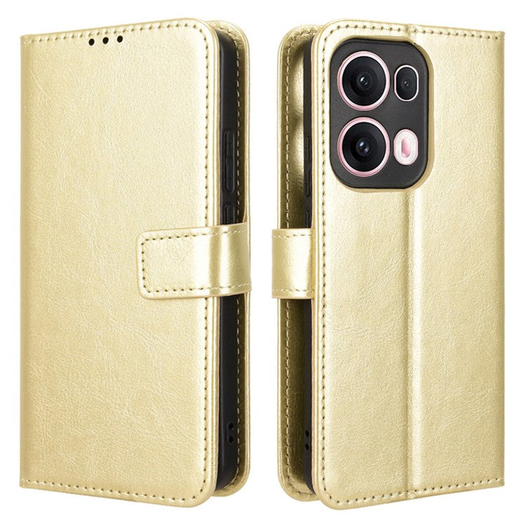 For Oppo Reno13 Pro 5G Case Crazy Horse Texture PU Leather Phone Wallet Cover - Gold