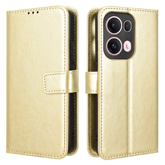 For Oppo Reno13 Pro 5G Case Crazy Horse Texture PU Leather Phone Wallet Cover - Gold