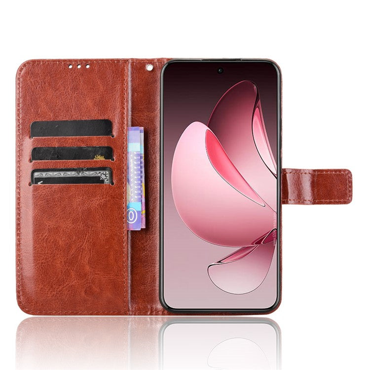 For Oppo Reno13 Pro 5G Case Crazy Horse Texture PU Leather Phone Wallet Cover - Brown