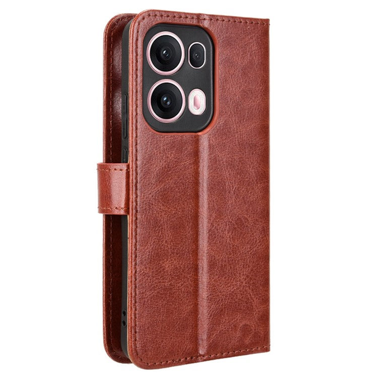 For Oppo Reno13 Pro 5G Case Crazy Horse Texture PU Leather Phone Wallet Cover - Brown