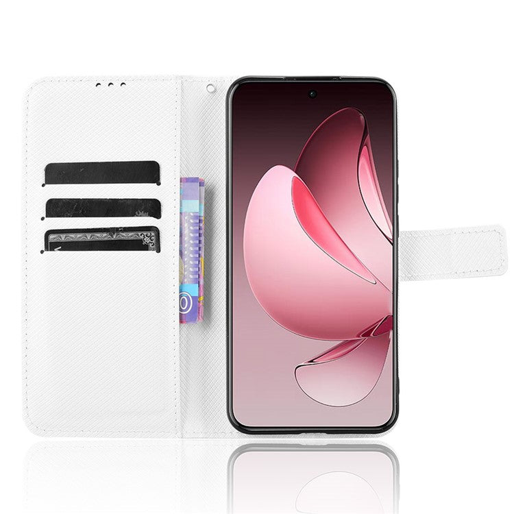 For Oppo Reno13 Pro 5G Case PU Leather Diamond Texture Wallet Phone Cover - White