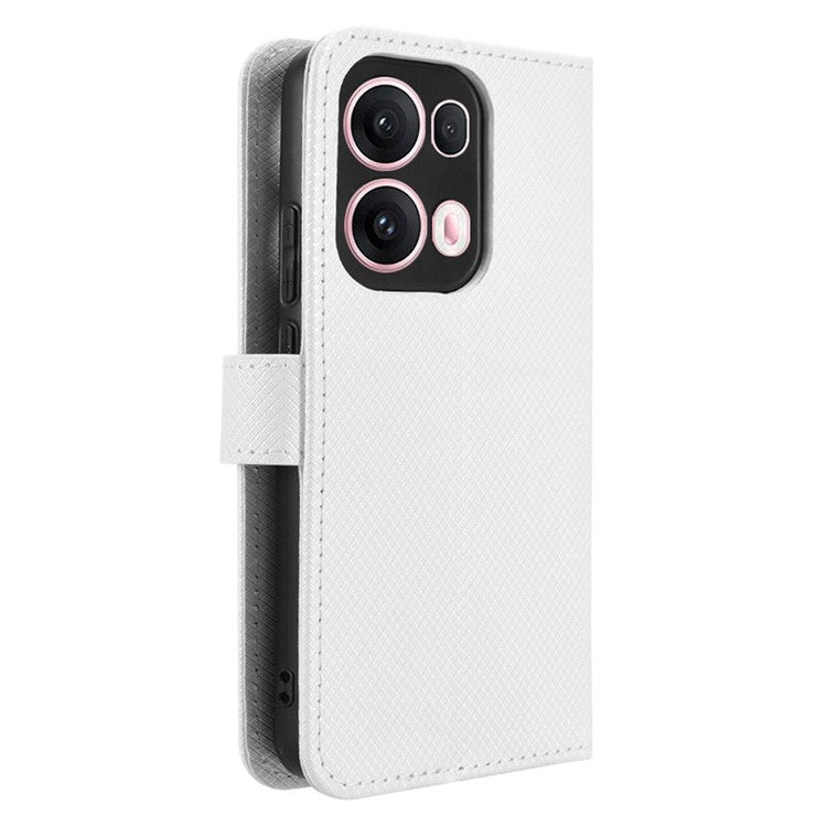 For Oppo Reno13 Pro 5G Case PU Leather Diamond Texture Wallet Phone Cover - White