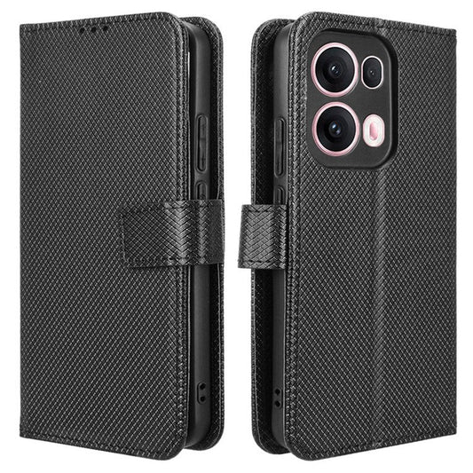 For Oppo Reno13 Pro 5G Case PU Leather Diamond Texture Wallet Phone Cover - Black