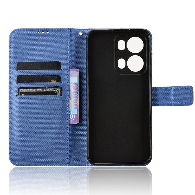 For Oppo Reno13 Pro 5G Case PU Leather Diamond Texture Wallet Phone Cover - Blue
