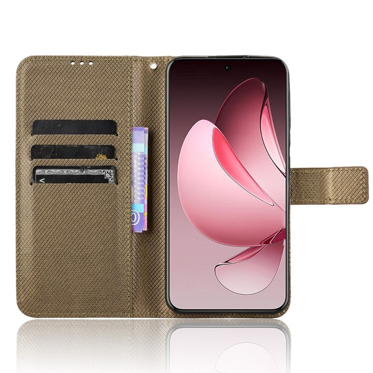 For Oppo Reno13 Pro 5G Case PU Leather Diamond Texture Wallet Phone Cover - Brown