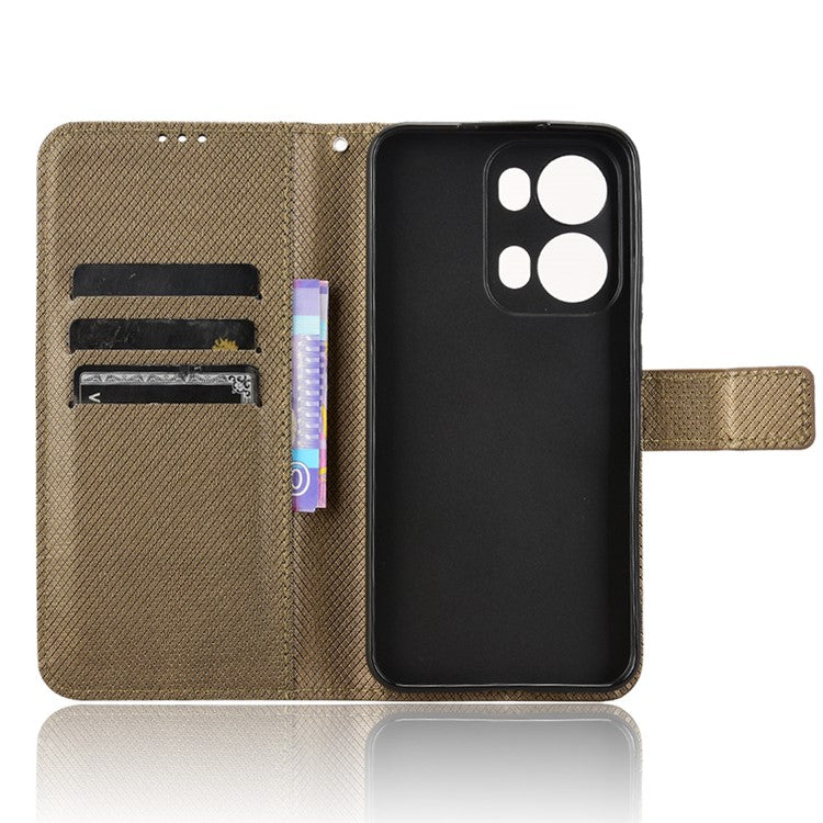 For Oppo Reno13 Pro 5G Case PU Leather Diamond Texture Wallet Phone Cover - Brown