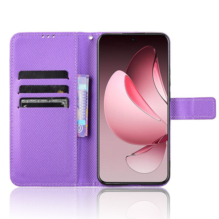 For Oppo Reno13 Pro 5G Case PU Leather Diamond Texture Wallet Phone Cover - Purple