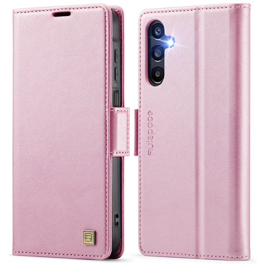 For Samsung Galaxy A15 4G / Galaxy A15 5G Case AUTSPACE A11 RFID Blocking Retro Leather Cell Phone Wallet Cover - Pink