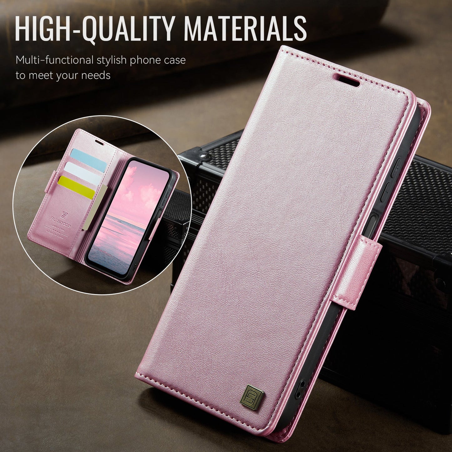For Samsung Galaxy A15 4G / Galaxy A15 5G Case AUTSPACE A11 RFID Blocking Retro Leather Cell Phone Wallet Cover - Pink