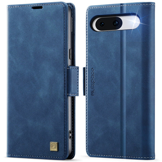 For Google Pixel 8a Case AUTSPACE A11 RFID Blocking Retro Leather Cell Phone Wallet Cover - Blue