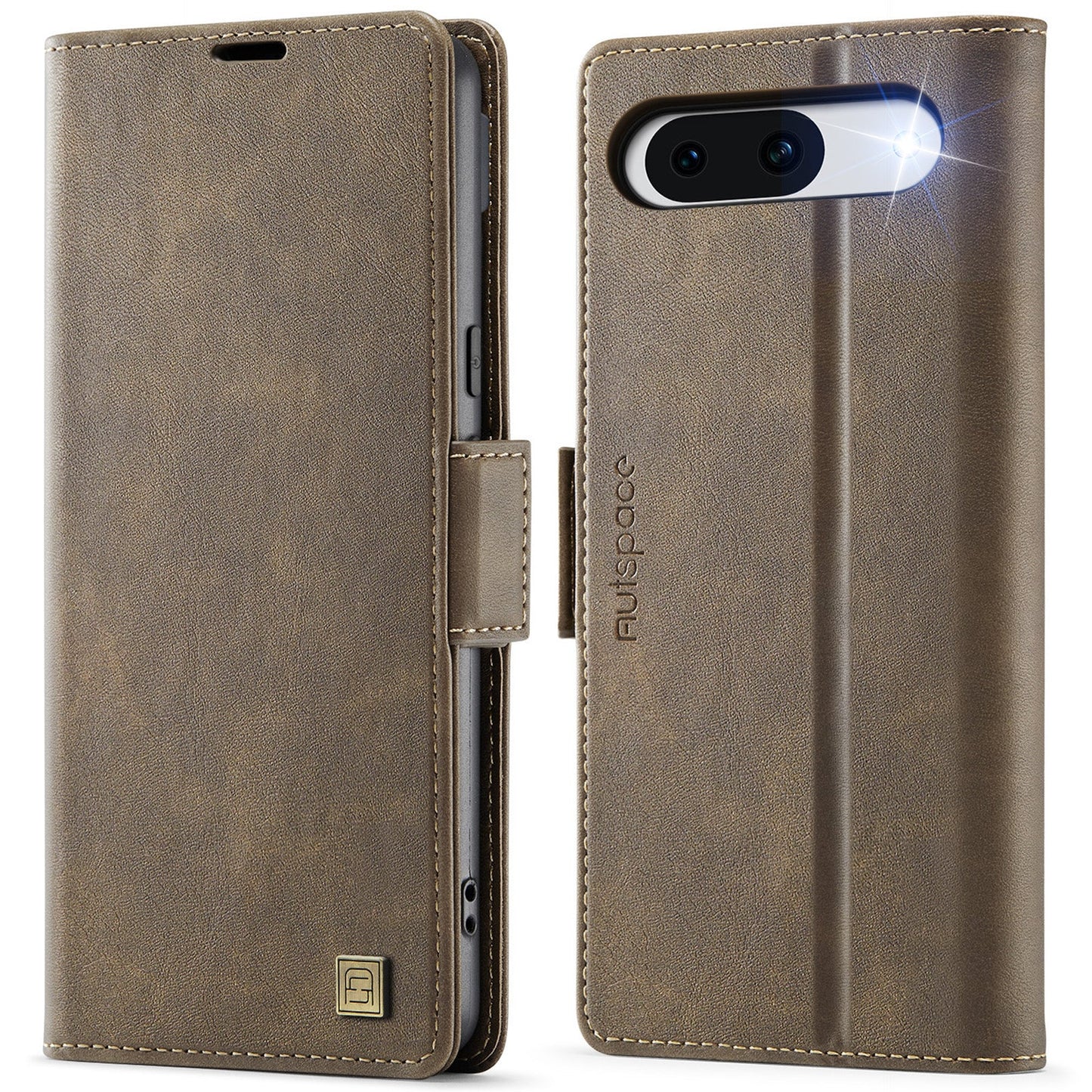 For Google Pixel 8a Case AUTSPACE A11 RFID Blocking Retro Leather Cell Phone Wallet Cover - Brown