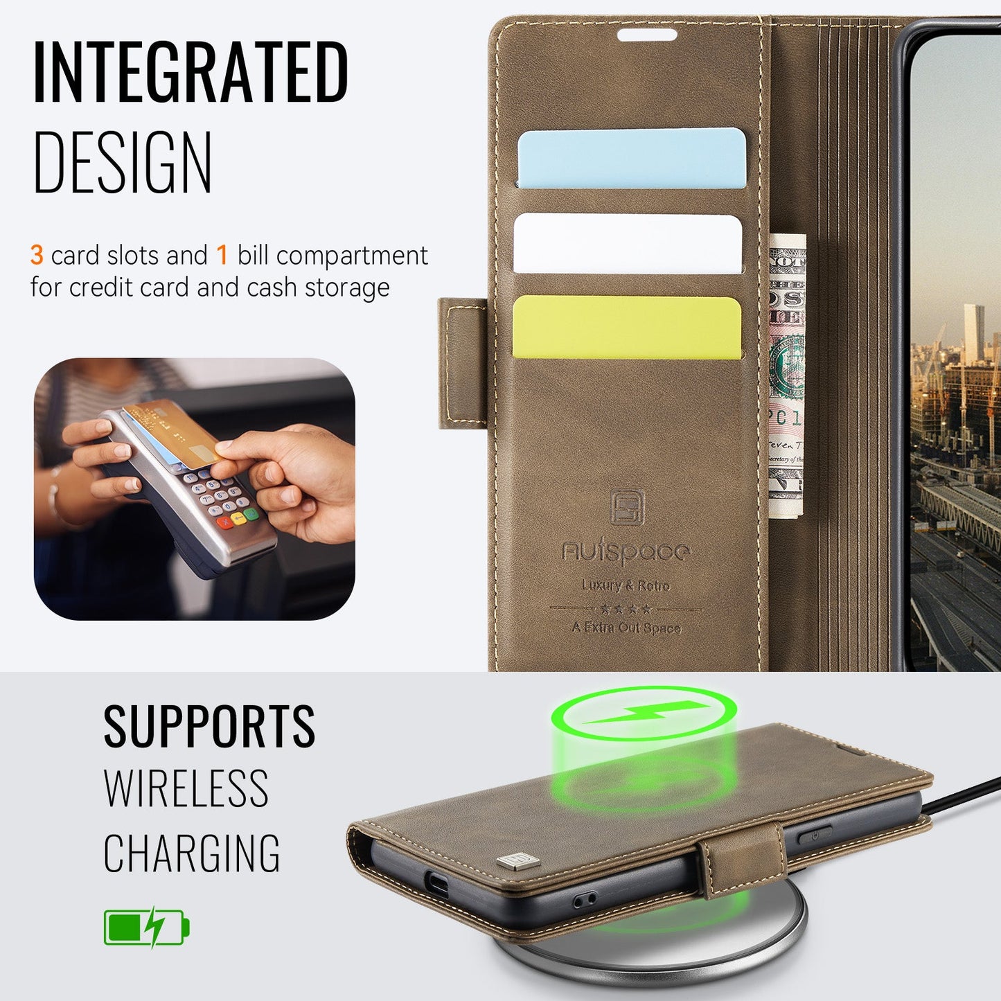 For Google Pixel 8a Case AUTSPACE A11 RFID Blocking Retro Leather Cell Phone Wallet Cover - Brown