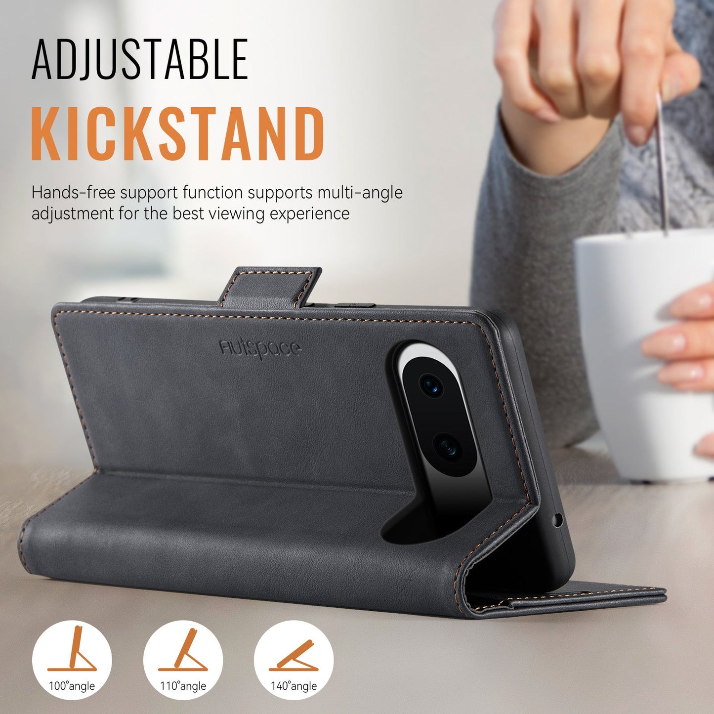 For Google Pixel 8 Case AUTSPACE A11 RFID Blocking Retro Leather Cell Phone Wallet Cover - Black