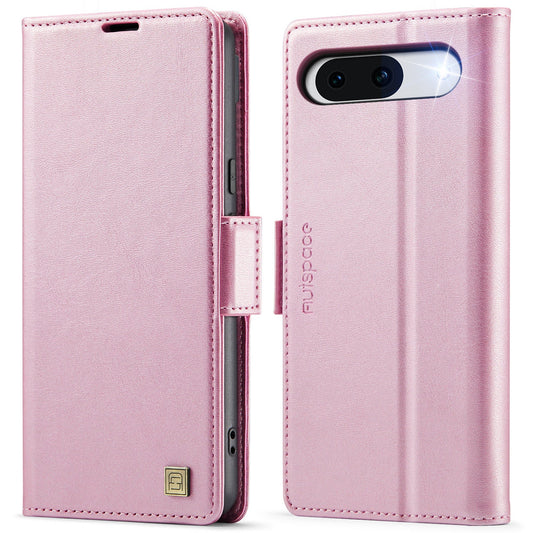 For Google Pixel 8 Case AUTSPACE A11 RFID Blocking Retro Leather Cell Phone Wallet Cover - Pink