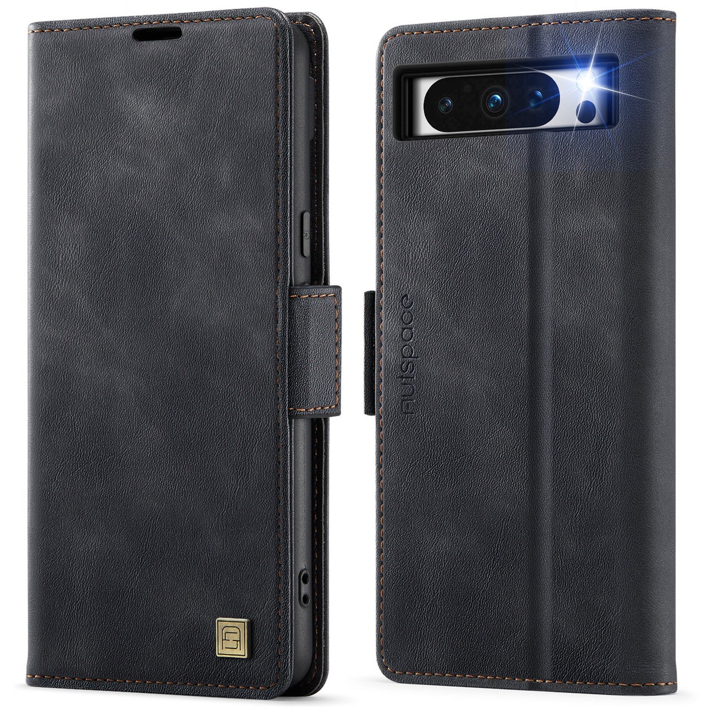 For Google Pixel 8 Pro Case AUTSPACE A11 RFID Blocking Retro Leather Cell Phone Wallet Cover - Black