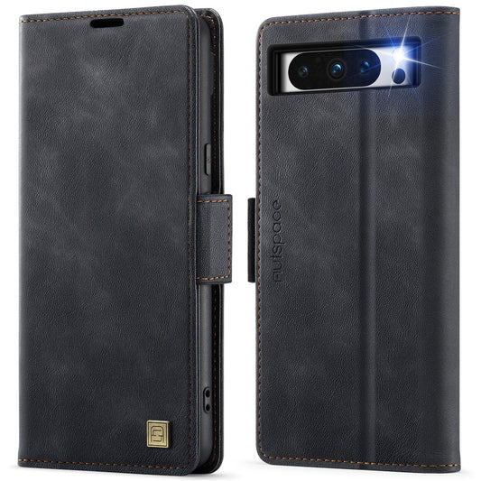 For Google Pixel 8 Pro Case AUTSPACE A11 RFID Blocking Retro Leather Cell Phone Wallet Cover - Black