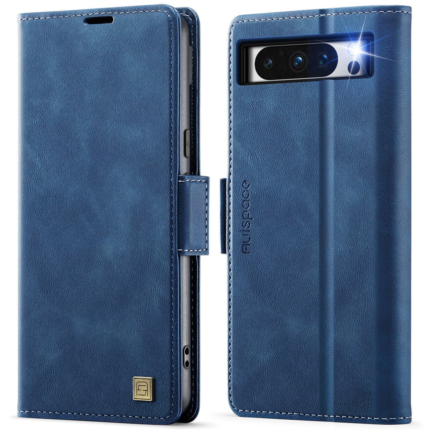 For Google Pixel 8 Pro Case AUTSPACE A11 RFID Blocking Retro Leather Cell Phone Wallet Cover - Blue