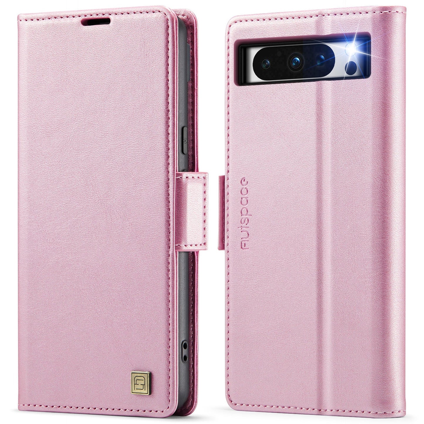 For Google Pixel 8 Pro Case AUTSPACE A11 RFID Blocking Retro Leather Cell Phone Wallet Cover - Pink