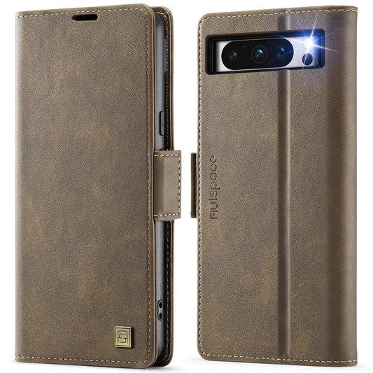 For Google Pixel 8 Pro Case AUTSPACE A11 RFID Blocking Retro Leather Cell Phone Wallet Cover - Brown