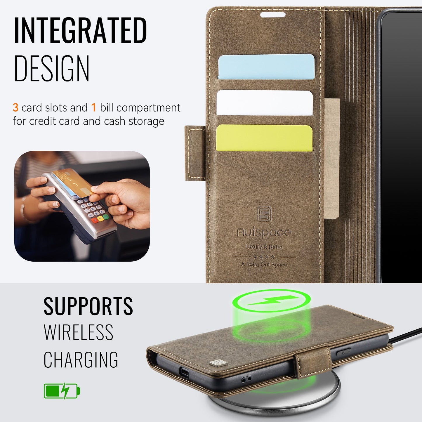 For Google Pixel 8 Pro Case AUTSPACE A11 RFID Blocking Retro Leather Cell Phone Wallet Cover - Brown