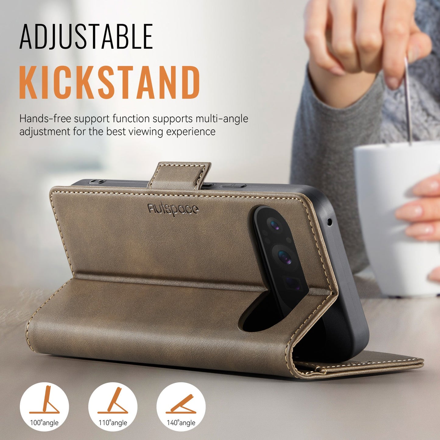 For Google Pixel 9 Pro XL Case AUTSPACE A11 RFID Blocking Retro Leather Cell Phone Wallet Cover - Brown