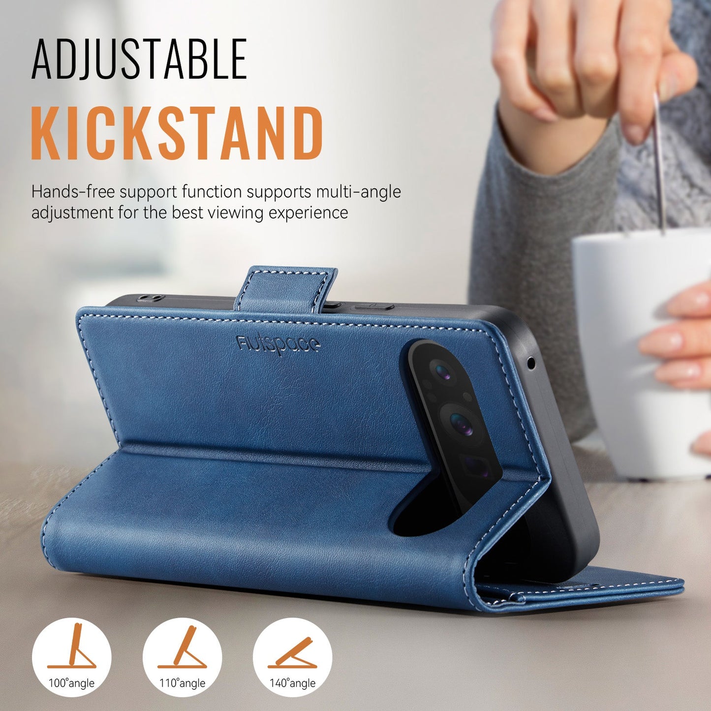 For Google Pixel 9 Pro XL Case AUTSPACE A11 RFID Blocking Retro Leather Cell Phone Wallet Cover - Blue