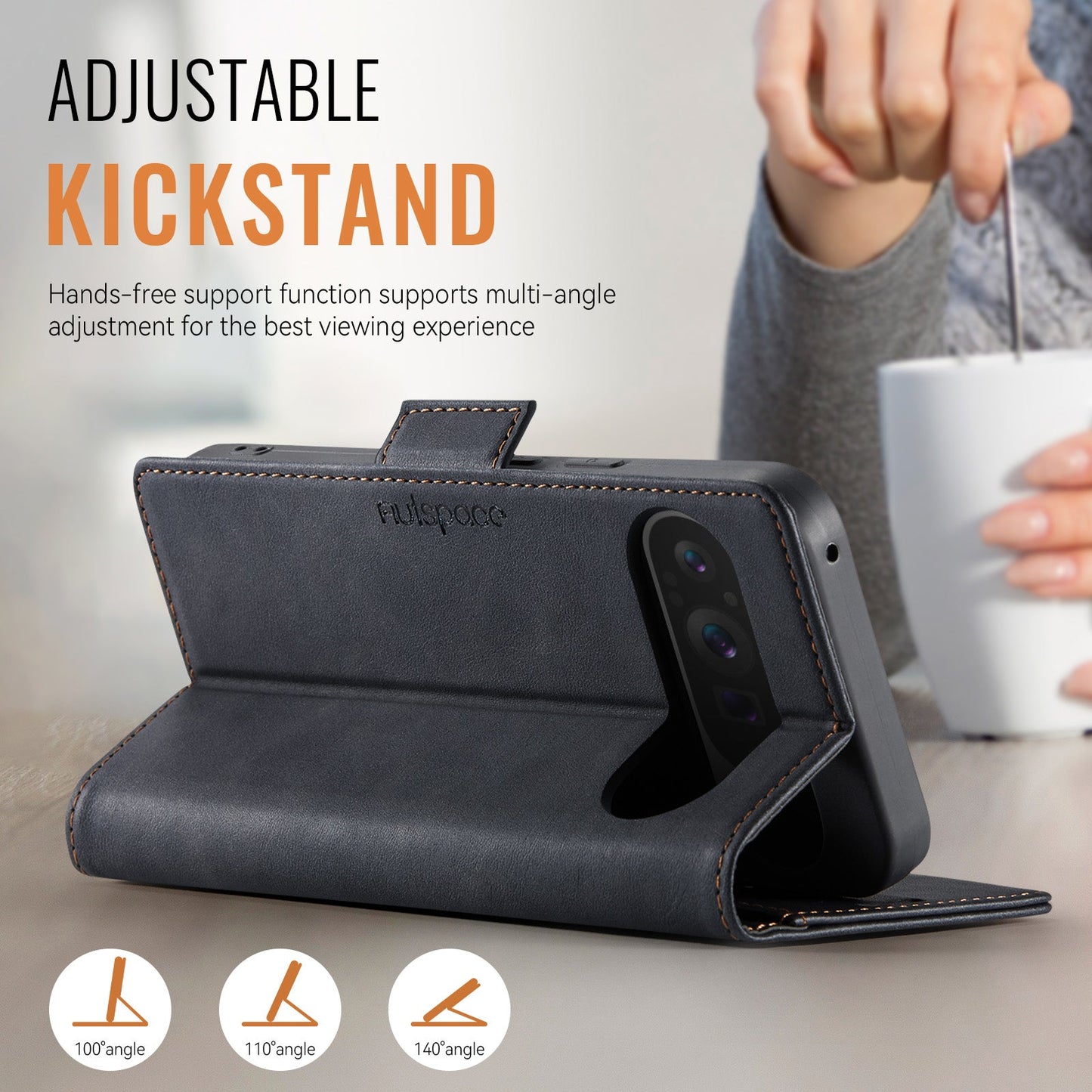 For Google Pixel 9 Pro XL Case AUTSPACE A11 RFID Blocking Retro Leather Cell Phone Wallet Cover - Black