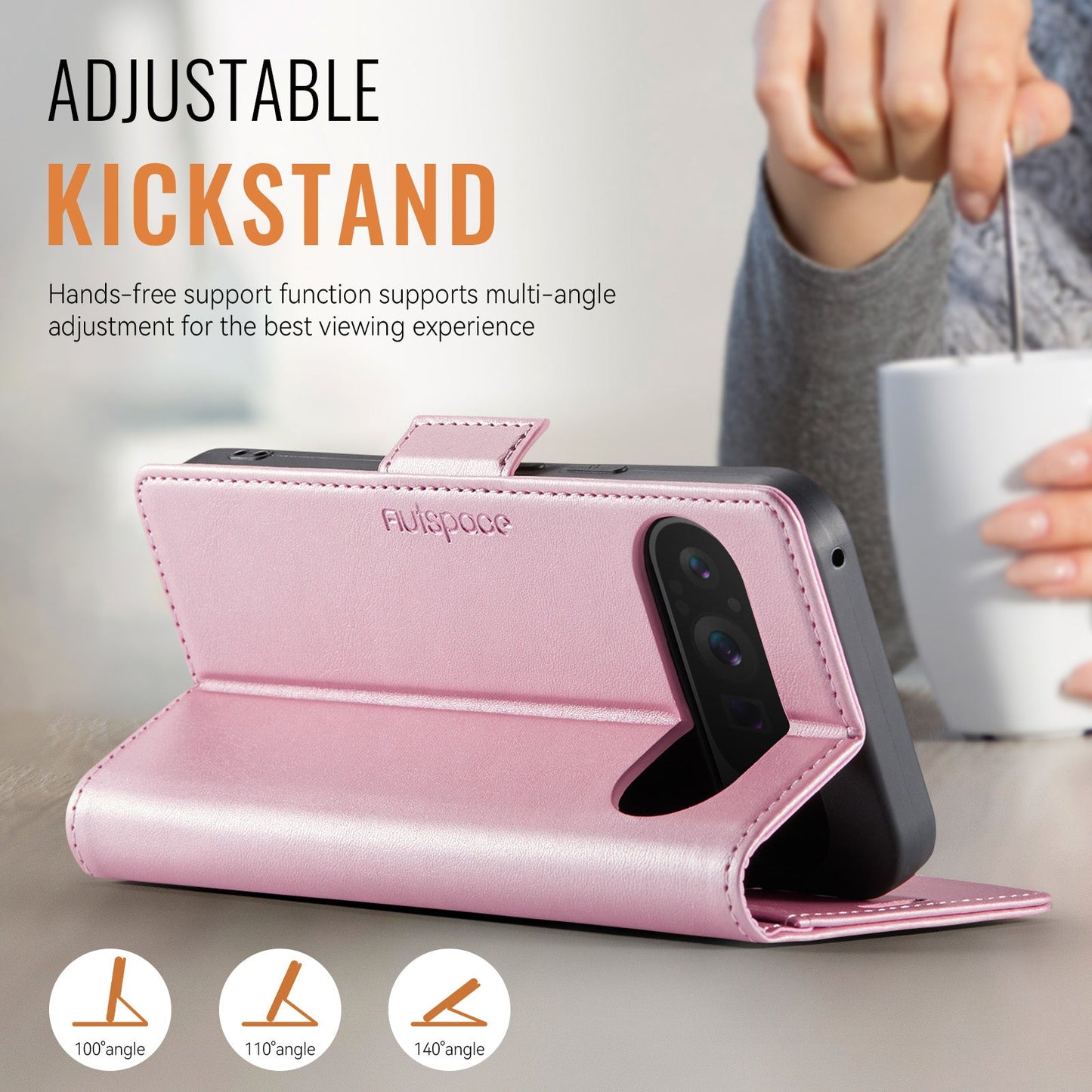 For Google Pixel 9 Pro XL Case AUTSPACE A11 RFID Blocking Retro Leather Cell Phone Wallet Cover - Pink