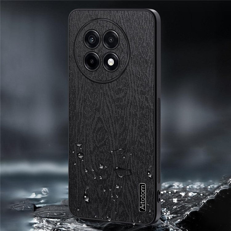 For OnePlus Ace 5 5G Case Wood Texture PU Leather Coated PC TPU Phone Cover - Blue