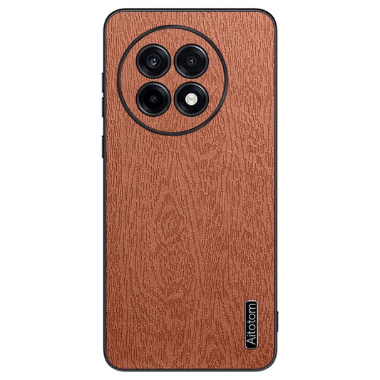 For OnePlus Ace 5 5G Case Wood Texture PU Leather Coated PC TPU Phone Cover - Brown