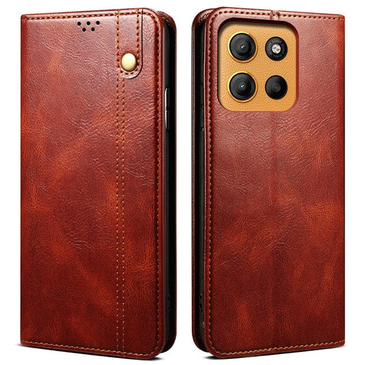 For Motorola Moto G15 4G Case Crazy Horse Texture Waxy Leather Wallet Stand Phone Cover - Brown