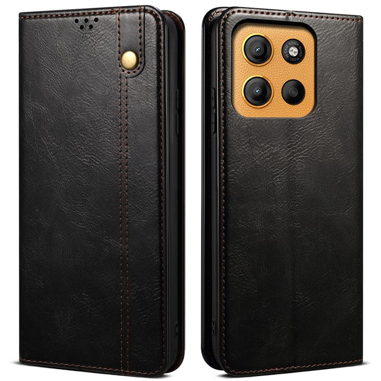 For Motorola Moto G15 4G Case Crazy Horse Texture Waxy Leather Wallet Stand Phone Cover - Black