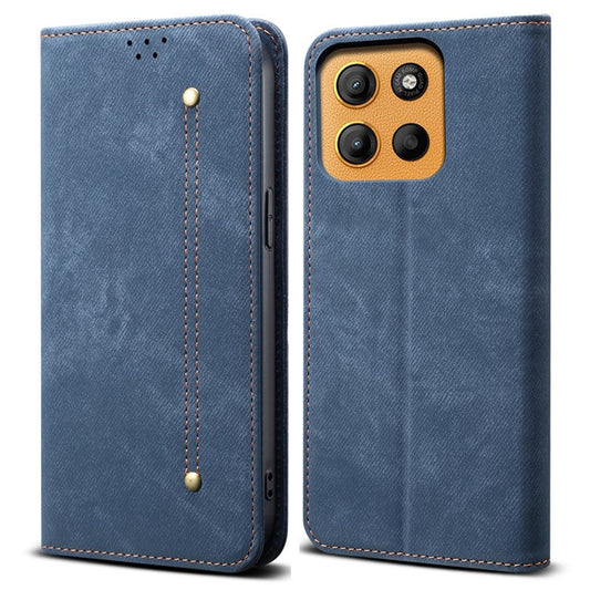For Motorola Moto G15 4G Case Jeans Cloth Texture Anti-Scratch Leather Stand Phone Cover - Blue