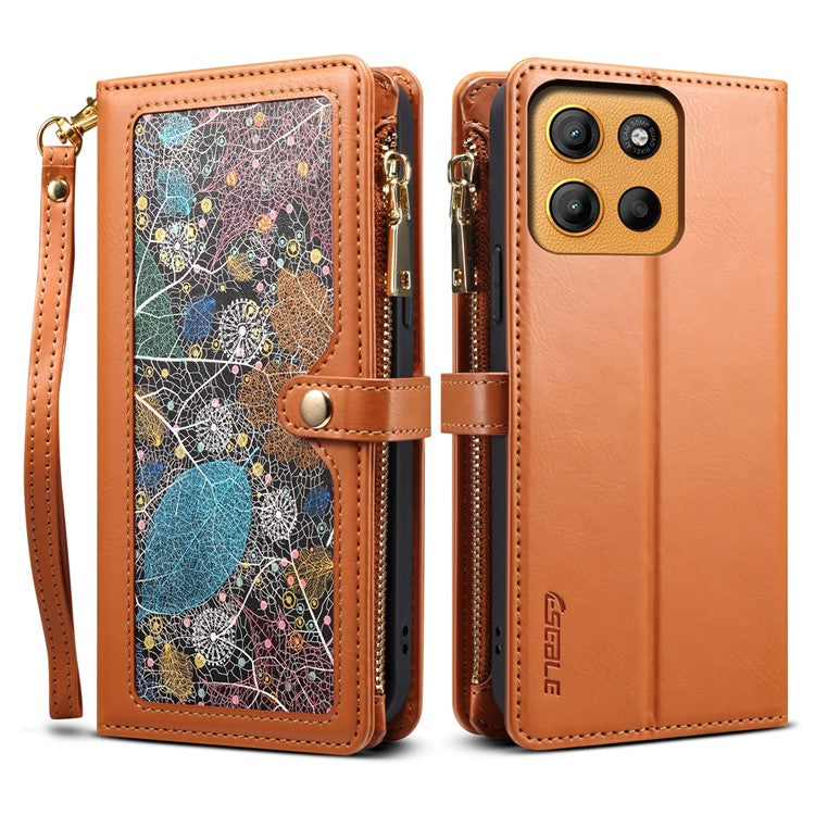 ESEBLE Galaxy Series For Motorola Moto G15 4G Case Leather Zipper Phone Cover RFID Blocking - Brown