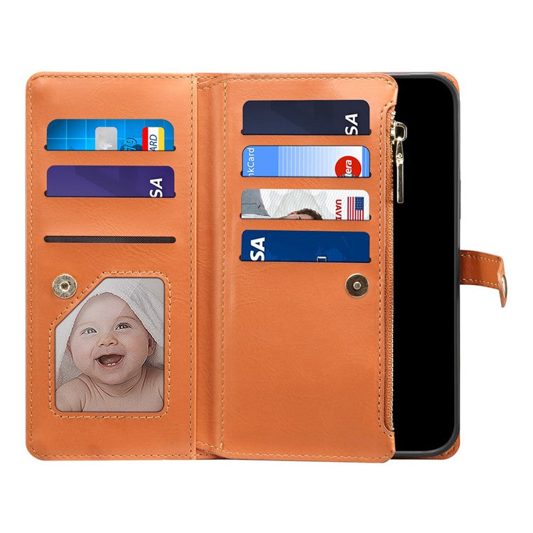 ESEBLE Galaxy Series For Motorola Moto G15 4G Case Leather Zipper Phone Cover RFID Blocking - Brown