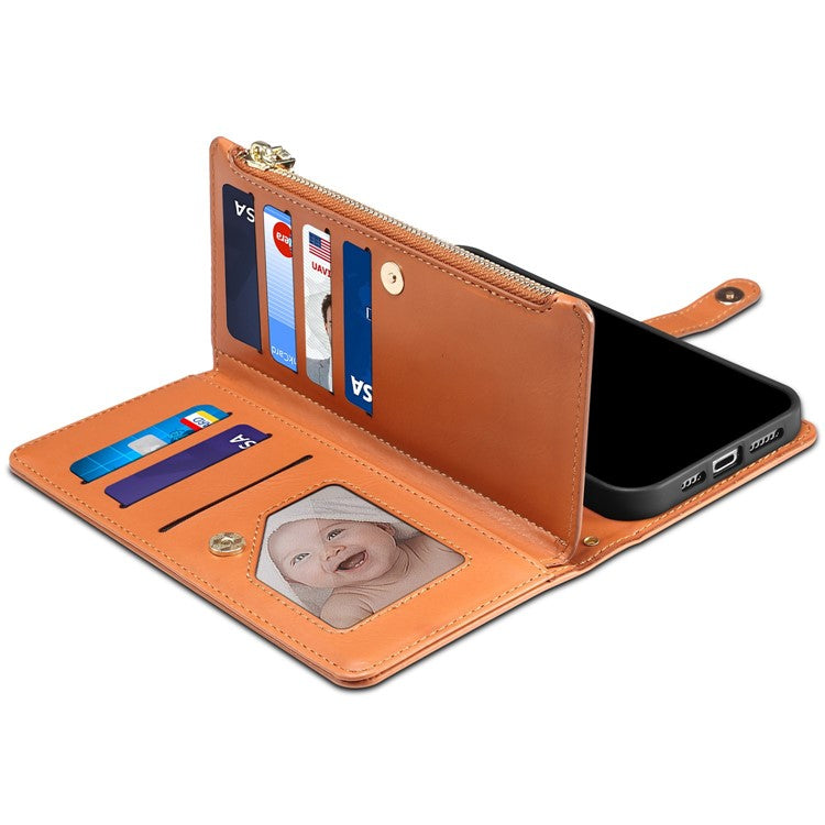 ESEBLE Galaxy Series For Motorola Moto G15 4G Case Leather Zipper Phone Cover RFID Blocking - Brown