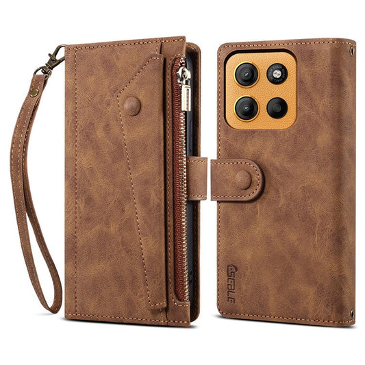 ESEBLE Star Series For Motorola Moto G15 4G Case Zipper Wallet Leather Stand Phone Cover - Brown