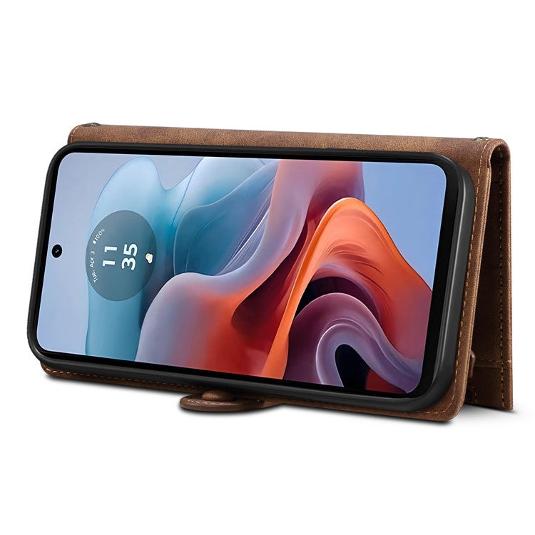 ESEBLE Star Series For Motorola Moto G15 4G Case Zipper Wallet Leather Stand Phone Cover - Brown