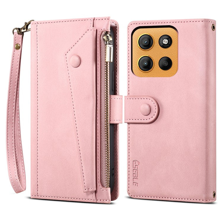 ESEBLE Star Series For Motorola Moto G15 4G Case Zipper Wallet Leather Stand Phone Cover - Rose Gold