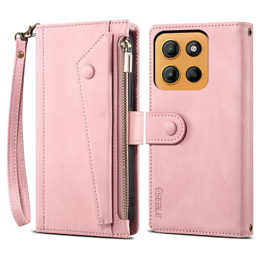 ESEBLE Star Series For Motorola Moto G15 4G Case Zipper Wallet Leather Stand Phone Cover - Rose Gold