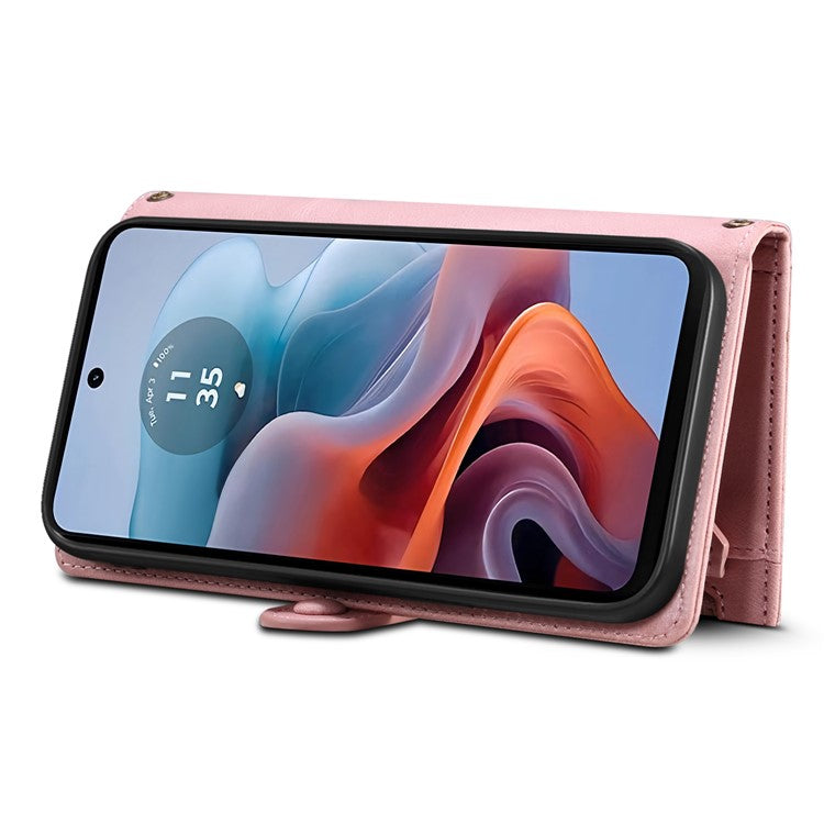 ESEBLE Star Series For Motorola Moto G15 4G Case Zipper Wallet Leather Stand Phone Cover - Rose Gold