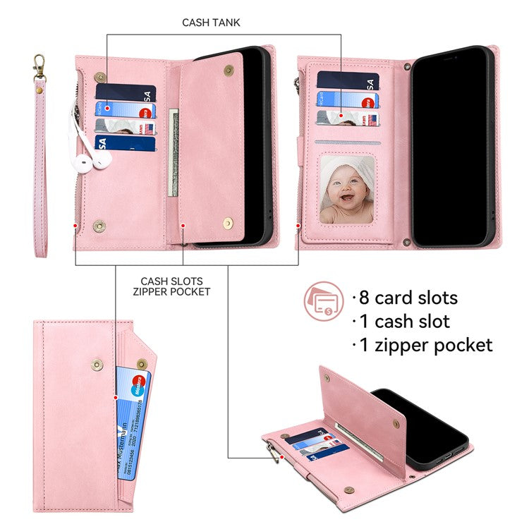 ESEBLE Star Series For Motorola Moto G15 4G Case Zipper Wallet Leather Stand Phone Cover - Rose Gold
