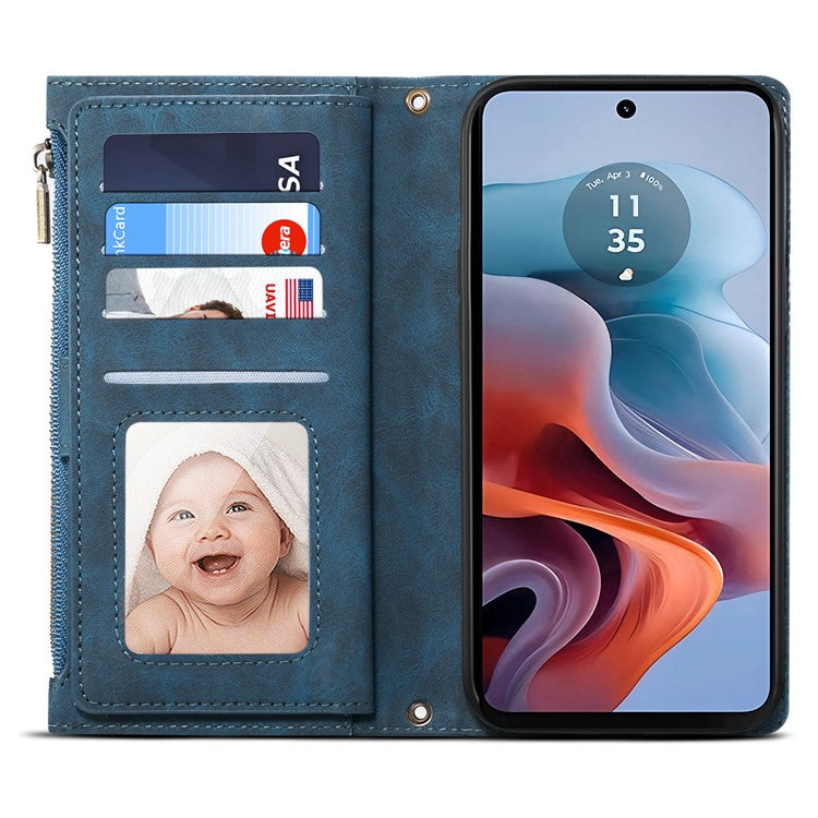 ESEBLE Star Series For Motorola Moto G15 4G Case Zipper Wallet Leather Stand Phone Cover - Blue
