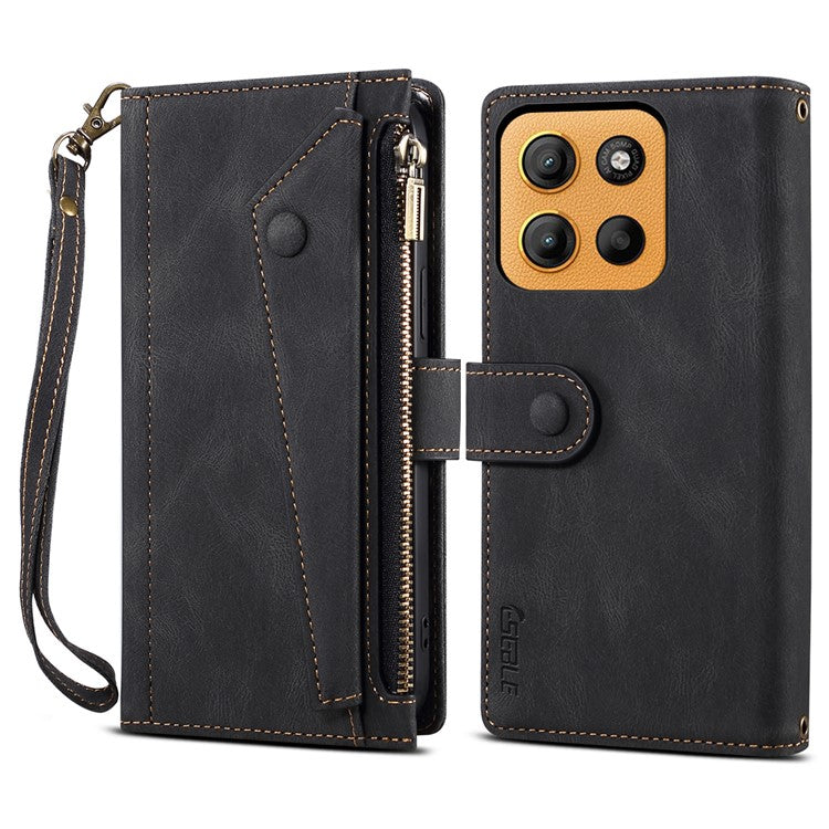 ESEBLE Star Series For Motorola Moto G15 4G Case Zipper Wallet Leather Stand Phone Cover - Black