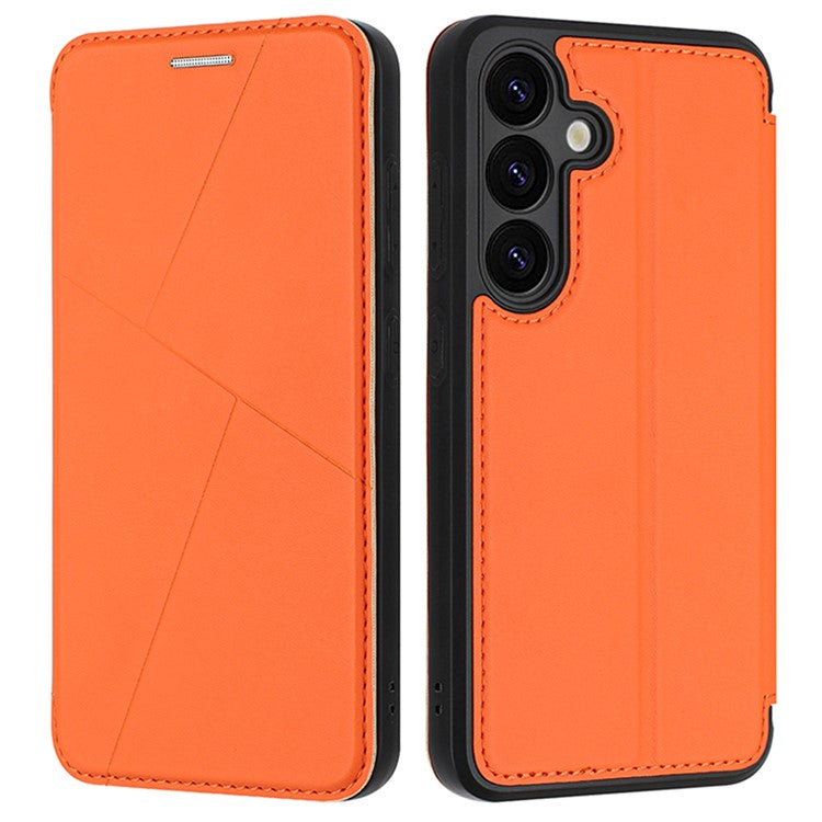 For Samsung Galaxy S24+ Case Magnetic Closure Card Slot Leather Flip Phone Cover - Orange