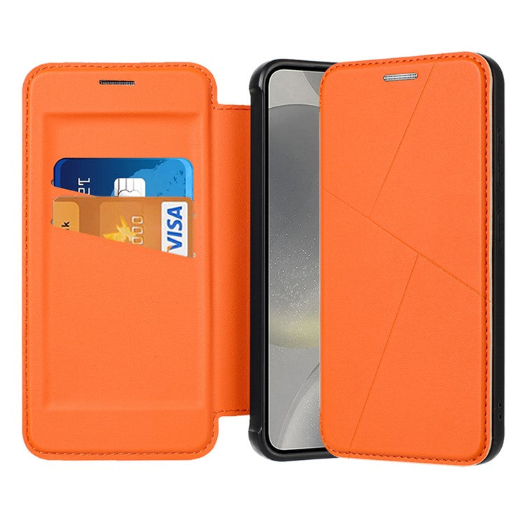 For Samsung Galaxy S24+ Case Magnetic Closure Card Slot Leather Flip Phone Cover - Orange