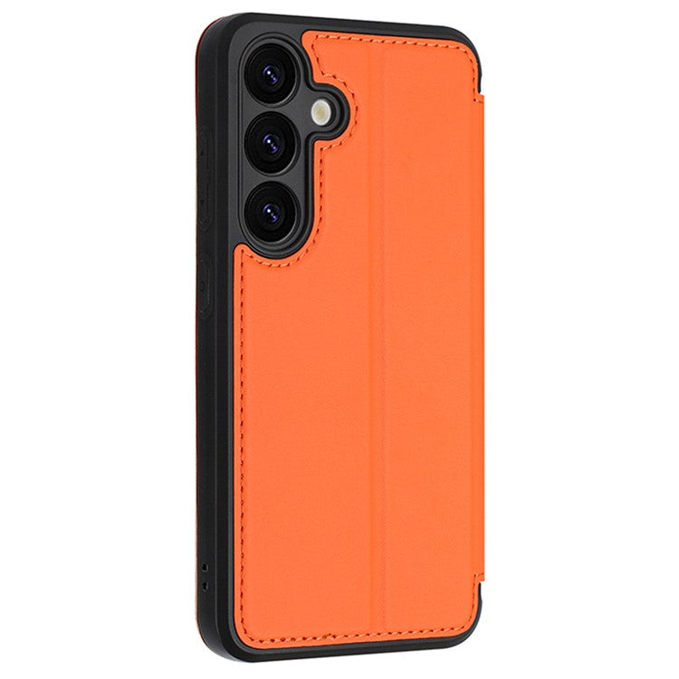 For Samsung Galaxy S24+ Case Magnetic Closure Card Slot Leather Flip Phone Cover - Orange