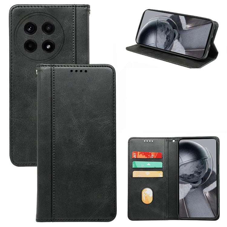 For OnePlus Ace 5 5G / Ace 5 Pro 5G Case Hidden Magnetic Closure Calf Texture Leather Phone Cover - Black